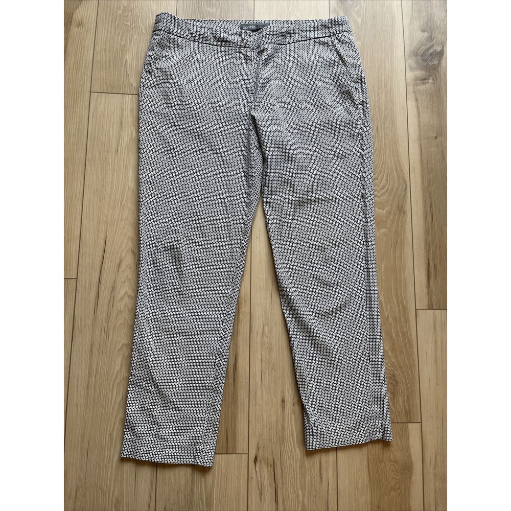 - DONNA RICO New York Ankle Pants 12 Womens Printed White & Black Side Pockets